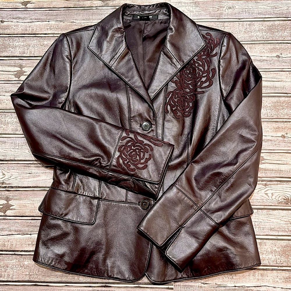 Ellen Tracy Leather Suede Purple Soft Overlay Lined Button Jacket 12
